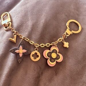 Louis Vuitton Gold and Pink Floral Keychain